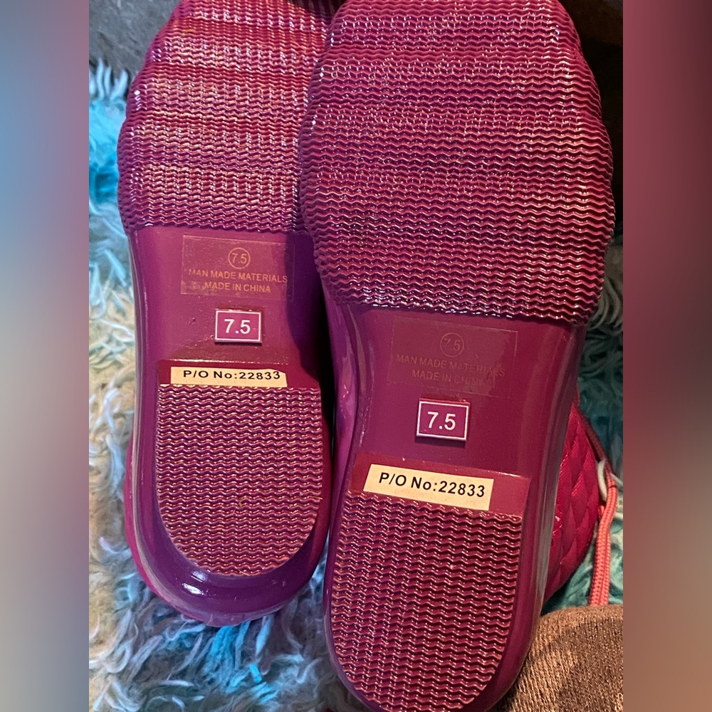 NIB JG cute rain/snow Duck Boots,Plum Chill pink/purple,rubber/quilt,lace up 7.5 - Picture 8 of 10